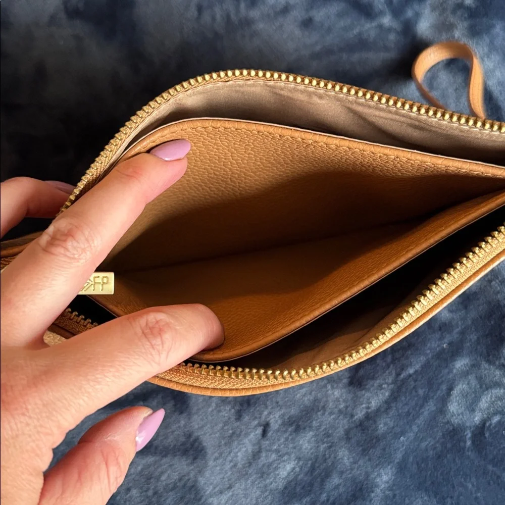 Freshly Picked Tan Leather Wristlet Clutch